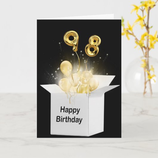 98e vogelballon in witte doos kaart (Gele Bloem)