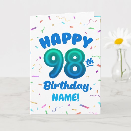 98ste ballon nummer aangepaste naam verjaardagskaa kaart (Kleine Plant)