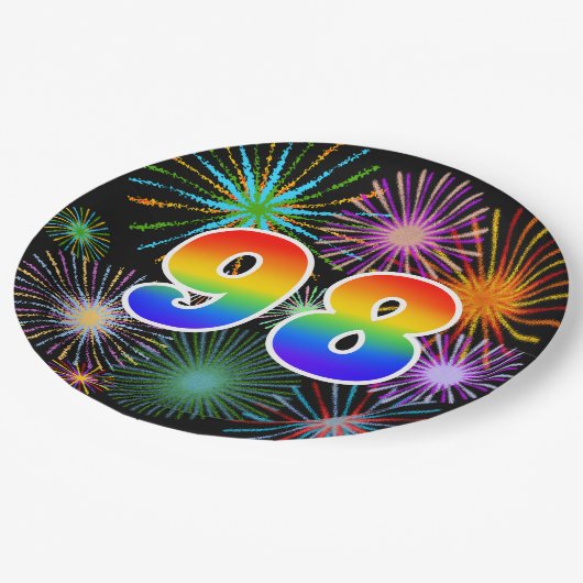 98ste evenement - Fun, kleurrijk, vet, regenboog 9 Papieren Bordje (Gekanteld)