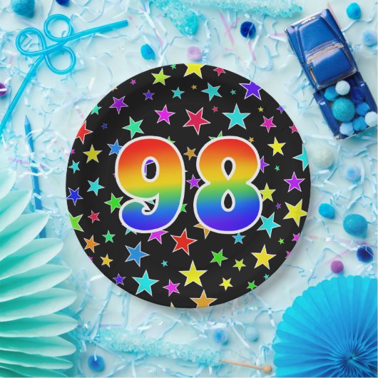 98ste evenement: Vet, Fun, kleurrijke regenboog 98 Papieren Bordje (Feest)