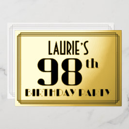 98ste verjaardag: Art Deco Kijk "98" en naam Folie Uitnodiging