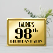 98ste verjaardag: Art Deco Kijk "98" en naam Folie Uitnodiging (Staand Voorkant)