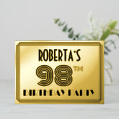 98ste verjaardag — Art Deco Style "98" en naam Folie Uitnodiging (Staand Voorkant)