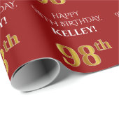 98ste verjaardag: Elegant, rood, Faux Gold look Cadeaupapier (Rol Hoek)