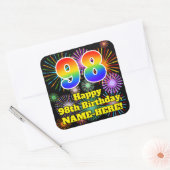 98ste verjaardag: Fun Fireworks Kijk, regenboognr. Vierkante Sticker (Envelop)
