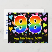 98ste verjaardag: Fun Hearts Pattern, Rainbow 98 Briefkaart (Voorkant / Achterkant)