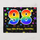 98ste verjaardag: Fun Stars Patroon, Regenboog 98, Briefkaart (Voorkant)