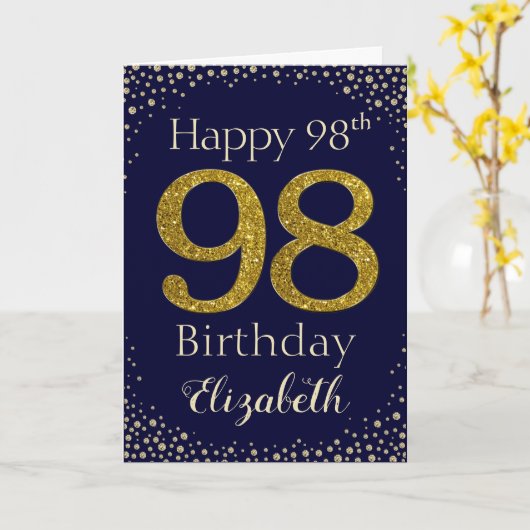 98ste verjaardag Gouden Glitter Card Kaart (Gele Bloem)