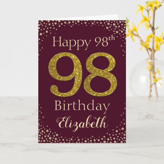 98ste verjaardag Gouden Glitter Card Kaart (Gele Bloem)