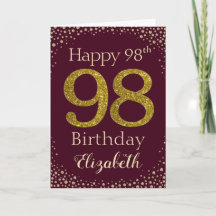 98ste verjaardag Gouden Glitter Card