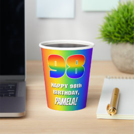 98ste verjaardag: Kleurrijk, leuk regenboogpatroon Papieren Bekers