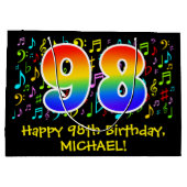 98ste verjaardag - Kleurrijke muzieksymbolen, Rain Groot Cadeauzakje (Achterkant)