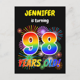98ste verjaardag - Leuk vuurwerk, regenbooglook "9 Briefkaart