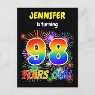 98ste verjaardag - Leuk vuurwerk, regenbooglook "9 Briefkaart