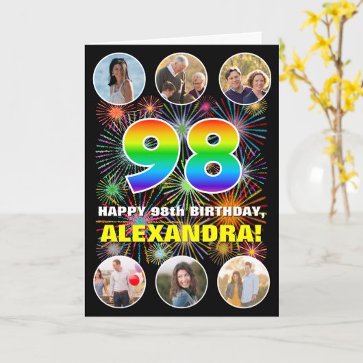 98ste verjaardag: Leuke regenboog #, Aangepaste na Kaart (Gele Bloem)