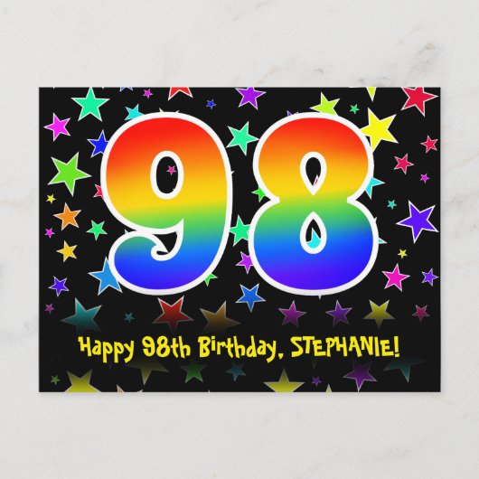 98ste verjaardag: Leuke sterrenprint, Regenboog 98 Briefkaart (Voorkant)