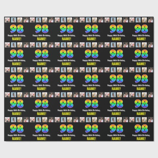 98ste verjaardag: Regenboog "98"; Aangepaste foto' Cadeaupapier (Zoom)