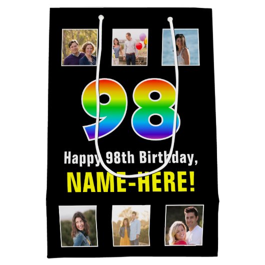 98ste verjaardag: Regenboog "98", Aangepaste foto' Medium Cadeauzakje (Achterkant)