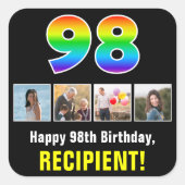 98ste verjaardag: Regenboog "98"; Aangepaste foto' Vierkante Sticker (Voorkant)