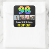 98ste verjaardag: Regenboog "98"; Aangepaste foto' Vierkante Sticker (Tas)