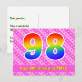 98ste verjaardag: Roze strepen & harten, Regenboog Briefkaart (Voorkant / Achterkant)