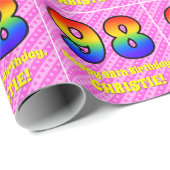 98ste verjaardag: roze strepen & harten, regenboog cadeaupapier (Rol Hoek)