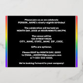 98ste verjaardag van de geboorte - Fun, kleurrijk Folie Uitnodiging (Achterkant)