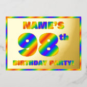 98ste verjaardag van de geboorte - Fun, regenboogs Folie Uitnodiging (Voorkant)