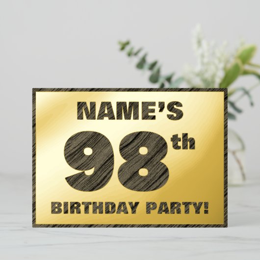 98ste verjaardag van de geboorte - Vette, houten g Folie Uitnodiging (Staand Voorkant)