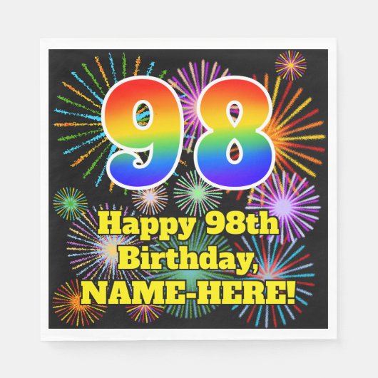 98ste verjaardag: vuurwerk patroon + regenboog 98 servet (Voorkant)