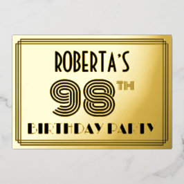 98ste verjaardagsfeest — Art Deco-stijl “98” & naa Folie Uitnodiging