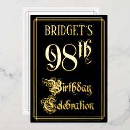 98ste verjaardagsfeest — Fancy Script & Aangepaste Folie Uitnodiging