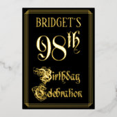 98ste verjaardagsfeest — Fancy Script & Aangepaste Folie Uitnodiging (Voorkant)