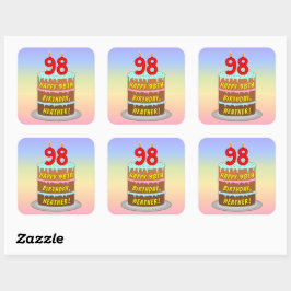 98th Birthday: Fun Cake and Candles + Custom Name Vierkante Sticker