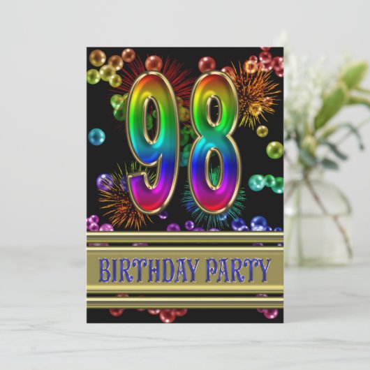 98th Birthday party Uitnodiging met bellen (Staand voorkant)