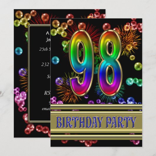 98th Birthday party Uitnodiging met bellen (Voorkant / Achterkant)