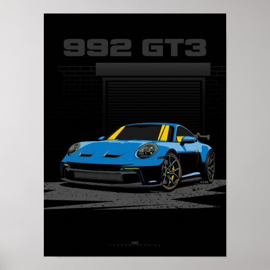 992 GT3 Blauwe illustratiekunst Poster (Voorkant)
