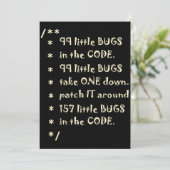 99 bugs in Code Software Funny Engineer Tester Bedankkaart (Staand voorkant)