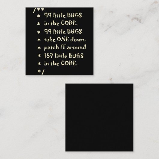 99 bugs in Code Software Funny Engineer Tester Vierkante Visitekaartje (Voorkant / Achterkant)