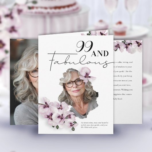 99 & Fabulous Orchid Photo Birthday Greeting Card Kaart