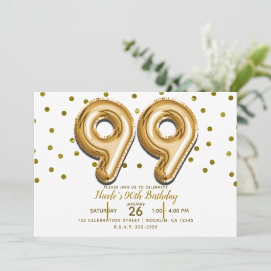 99 gouden ballonnen en Confetti 99e verjaardagsfee Kaart (Staand voorkant)