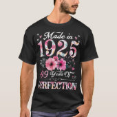 99 jaar oud gemaakt in 1925 Bloemen 99e verjaardag T-shirt (Voorkant)