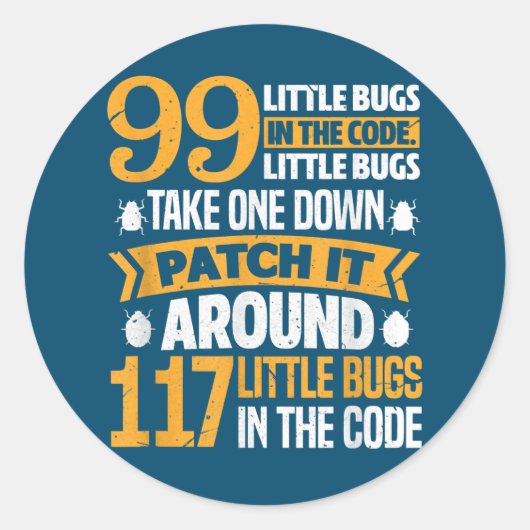 99 kleine buisjes in codepad Het 117 bugs-programm Ronde Sticker (Voorkant)
