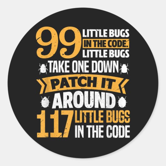 99 kleine buisjes in codepad Het 117 bugs-programm Ronde Sticker (Voorkant)