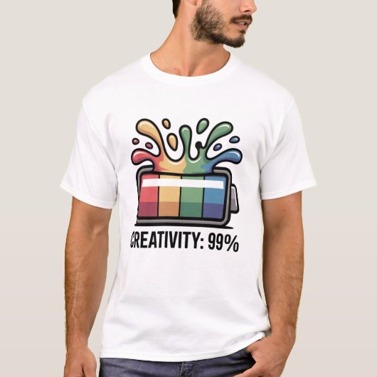 99 procent creativiteit batterij spetterende grapp t-shirt (Voorkant)