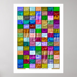 99 Uitstekende namen van ALLAH - met Turkse tekst- Poster