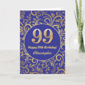 99e Birthday Navy Blue en Gold Floral Pattern Kaart (Voorkant)