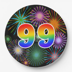 99e evenement - Fun, kleurrijk, vet, regenboog 99 Papieren Bordje