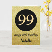 99e Happy Birthday Zwart en Goud Glitter Kaart (Gele Bloem)