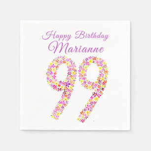 99e verjaardag 99 bloemen waterverf kunst servet